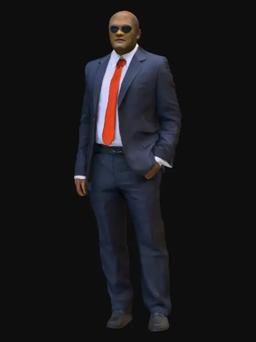3D model for Lawrence Fishburne dressed as Morpheus from the matrix movie white room scene