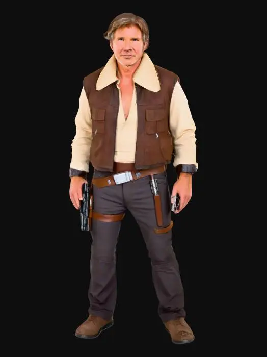 3D model for 30 year old  Harrison Ford dressed as Han Solo from the Star wars movie episode 4-6