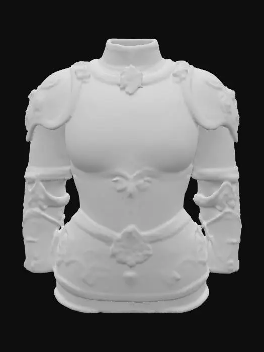 3D model for French decorative black armor with gold inlayed royal damask
