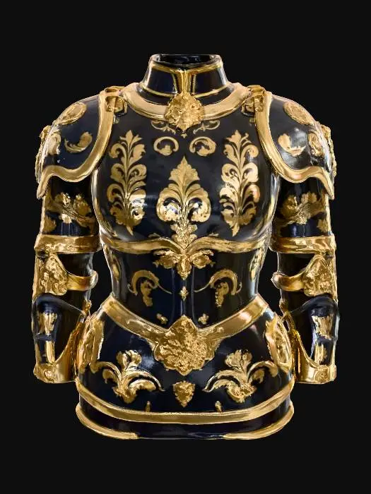 3D model for French decorative black armor with gold inlayed royal damask
