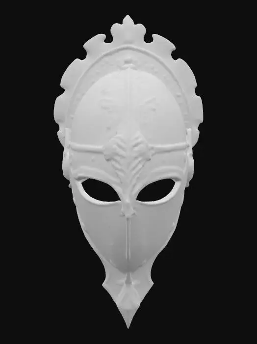 3D model for French decorative black armor female facemask/helmet with gold inlayed royal damask
