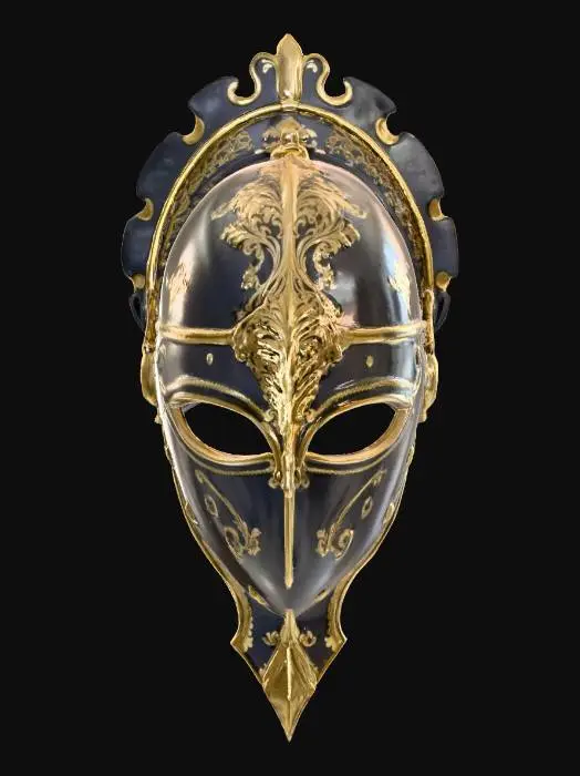 3D model for French decorative black armor female facemask/helmet with gold inlayed royal damask

