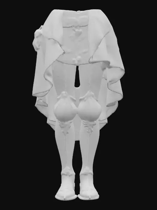 3D model for French decorative black armor plate legs  with gold inlayed royal damask and matching feet covering/boots and also a beautiful dark burgundy skirt overlay 