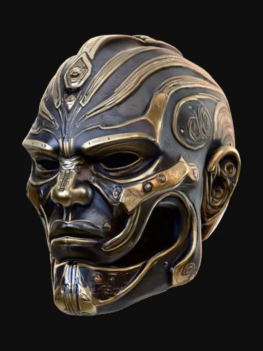 3D model for cyberpunk face mask.high resolution, very ornate, stylized bust of a futuristic Aztec style super realistic for metahuman