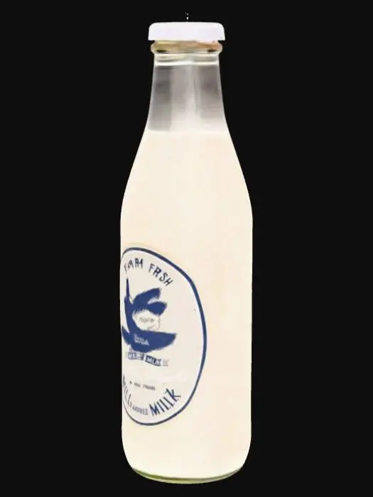 3D model for create a 3D model of a glass bottle in which there is milk filled, and it should also have label of milk on the bottle