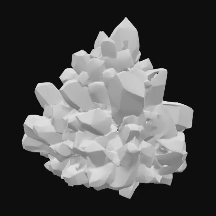 3D model for A single, chunky, translucent white salt crystal cluster. low-poly, stylized, chunky, vibrant colors, clean geometric shapes, simple albedo color texture only, no PBR, hand-painted highlights, game asset for Roblox.