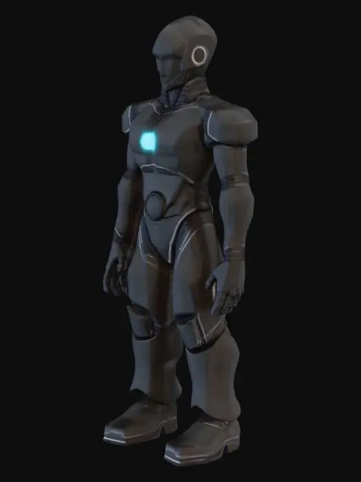 3D model for A T-posed humanoid robot who is female robo ai character model named LUMI. Its body is sleek, seamless, and composed of a matte-black, unblemished obsidian ceramic material, giving it an elegant, minimalist design. There are no visible joints or seams. A prominent, perfectly circular core in its chest or head glows with a soft, internal electric blue light. It has no discernible face but emanates a subtle, intelligent presence. The overall aesthetic is ultra-modern, sophisticated sci-fi, high-detail 3D model, cinematic animation quality, ready for rigging.