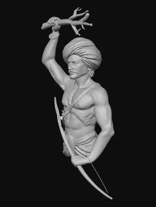 3D model for Warrior with Bow and Staff with a quiver full of arrow