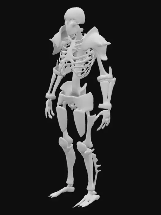 3D model for 全身武装盔甲的骷髅架子,头上没有头盔,手里没有武器