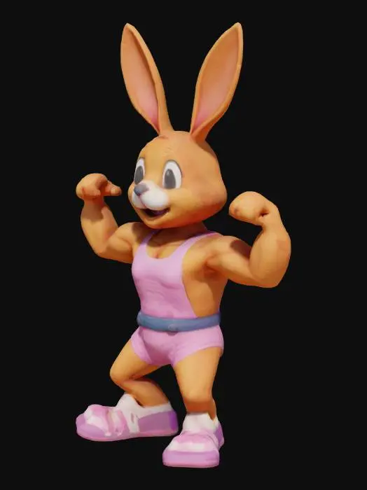 3D model for A chibi style body builder Bunny in T Pose