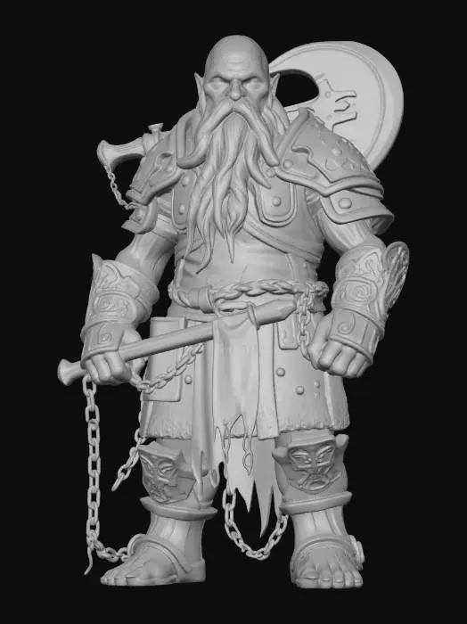 3D model for full body character from head to toe, complete figure, a digital painting in the style of colored pencil of a male cursed undead dwarf warrior, full length portrait showing entire body including legs and feet, inspired by Dungeons and Dragons, by a talented artist, decaying grey cracked skin stretched over a stocky powerful frame, hollow glowing green eyes sunken into a rotting face, long matted braided beard threaded with bones and rusted rings, highly detailed ancient crumbling dwarf plate armor covered in dark runes and curse markings, a massive rusted battle axe crackling with necrotic green energy, broken chains hanging from his wrists, dark wispy necrotic energy swirling around him, dynamic shambling yet imposing stance, solid black background, deep rich saturated colors, high contra