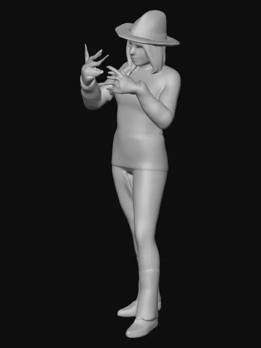 3D model for #villain#, Realistic cinematic portrait of a female villain inspired by Freddy Krueger, horror movie style. She wears a distressed red and green striped sweater (torn and fitted), a dark fedora casting shadows on her scarred face, and a glove with sharp metallic claw blades. Her skin shows burn scars but retains an eerie beauty, with glowing amber eyes and a sinister smirk. Moody lighting, cinematic horror atmosphere, smoky dark background, ultra-detailed, realistic textures, 8K render, dramatic shadows.