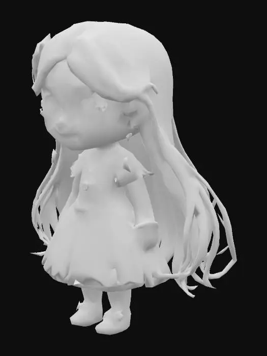 3D model for A whimsical, youthful girl with large, sparkling almond eyes, rosy cheeks, and a petite frame. Her lavender-to-silver hair flows in voluminous waves, adorned with a star hairpin. She wears a celestial-themed outfit: a constellation-embroidered top, a flowing galaxy skirt, and a sheer starry cape. Delicate accessories (glowing bracelet, moon necklace) enhance her magical vibe. Her exaggerated Disney proportions—soft features, expressive eyes, and graceful limbs—radiate wonder. Textures blend silky hair, luminous fabrics, and subtle glitter for a dreamy, 3D-friendly style.