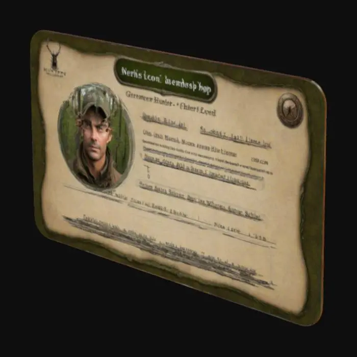 3D model for 生成一張類似獵人執照的卡片, 讓我可以用在網站顯示會員等級, 上方有圖片下方有敘述