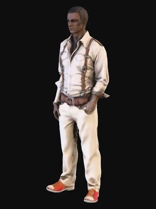 3D model for male shirt with straps, metal buckles and maybe some rips