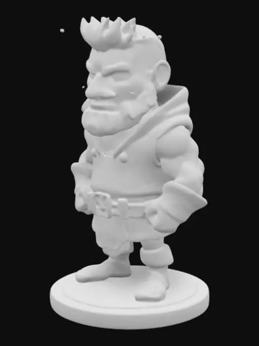 3D model for miniature  with a flat base of a DnD  muscular hairy man class: barbar in a cartoon style. it has a hoodie and it's in cool pose
