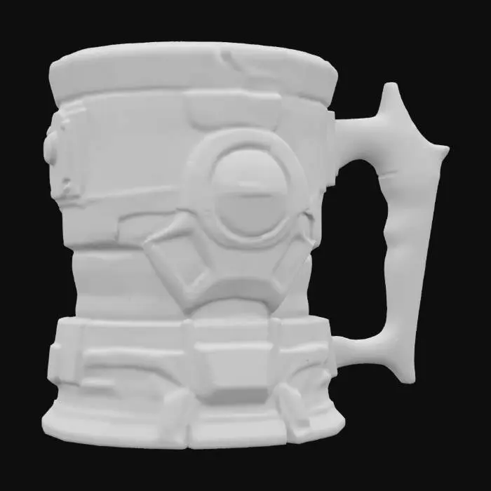 3D model for Games_Workshop USDZ: precision-engineered Space Marines coffee mug, feature animation quality. Rigid construct, crisp silhouette readability, distinct material separation, watertight topology. Layered ablative armor, iconic style, brutalist aesthetic. Masterpiece, chamfered edge discipline, light-catching form, optimized proportions, high-tension mechanical Boolean-cut hard surface modeling. Subdivision-ready, clean primary+secondary+tertiary forms. Game-ready, tessellation-optimized UVs