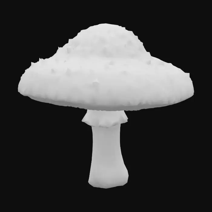 3D model for A realistic 3D model of a Chanterelle	 mushroom, game-ready, clean topology, medium polycount, detailed cap and stem texture, natural red and white colors, centered, no background.