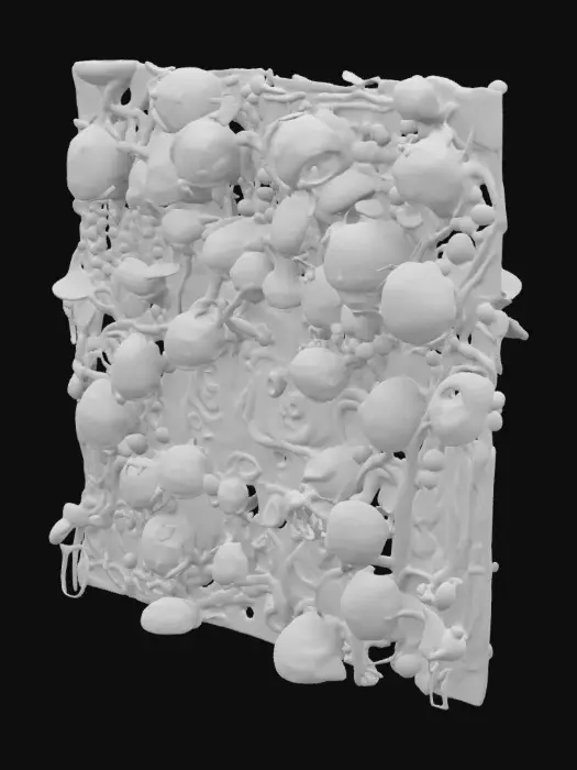 3D model for a psychedelic 3d model of a wall with mushroom vines and candies