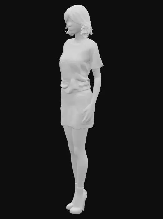 3D model for detailierte weibliche Figur, butes T-Shirth Kurzer Rock,  kurze socken Hig Heels, detailiertes Gesicht kurze Haare