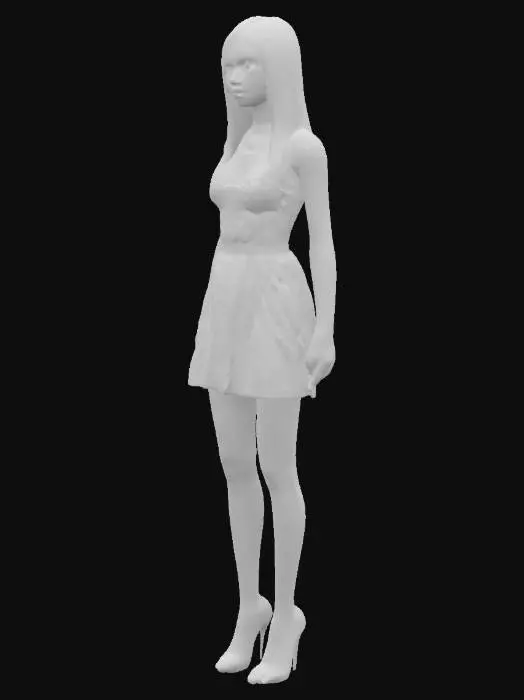 3D model for Frau kurzes Kleid, blondes Haar, High Heels
