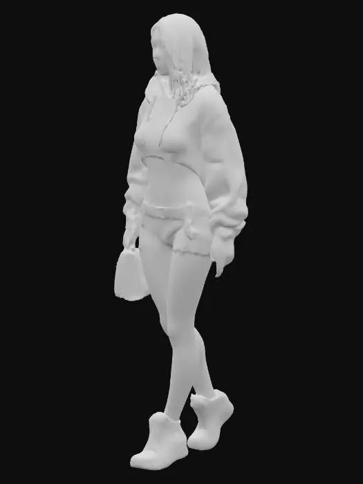 3D model for eine weibliche Figur, stehend ,Stil: Hyperrealistisches High-Poly-Modell mit einer Fusion aus moderner Straßenmode und fortschrittlicher Technologie