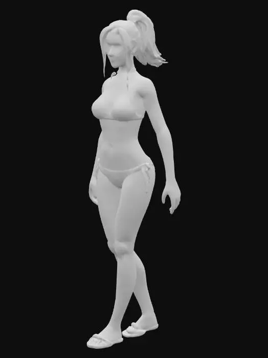 3D model for eine junge Frau, gehend,braunser taint, kurzes Haar, sie trägt einen Bikini