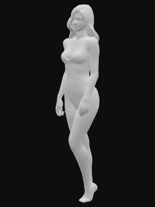 3D model for Eine sonnenverwöhnte Frau, deren Haut einen honigfarbenen Schimmer aufweist, trägt einen minimalistischen, eleganten Badeanzug. Ihre Hauttextur ist glatt und weich, mit dem leichten Glanz gesunder Bräune. Der Badeanzug ist aus einem feinen, blickdichten Lycra-Stoff gefertigt, der sich wie eine zweite Haut anfühlt und eine schlanke, anmutige Silhouette formt. Der Stoff weist eine feine, kaum sichtbare Webstruktur auf.