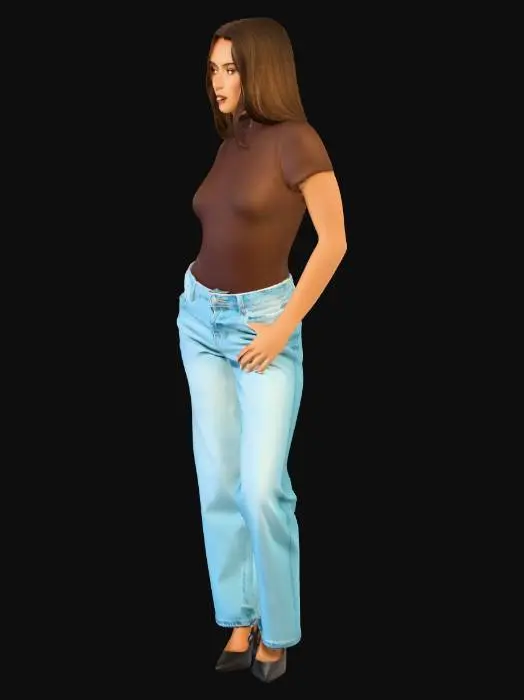 3D model for Brown Turtleneck and Light Denim Jeans