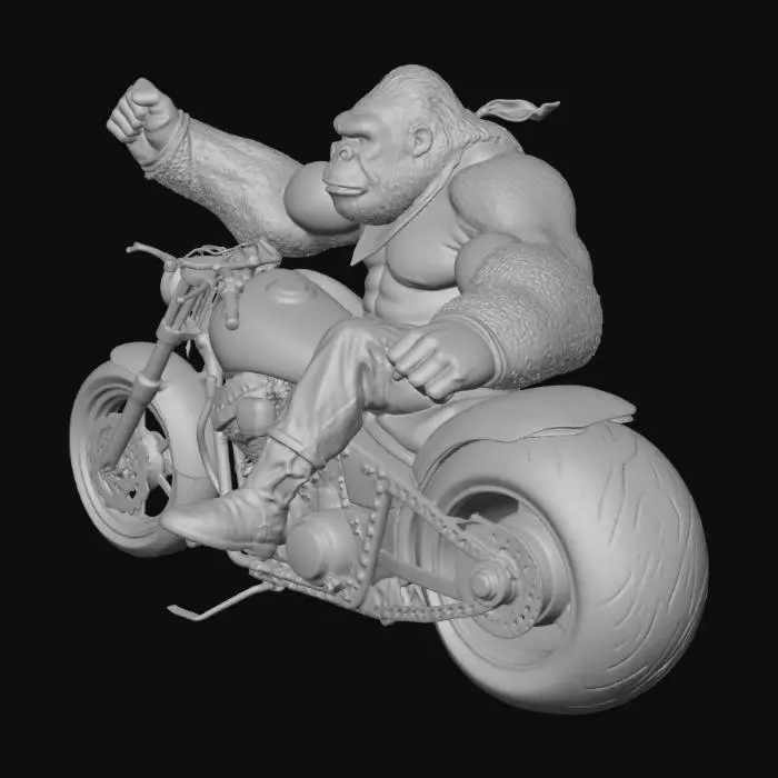 3D model for un gorila manejando una motocicleta metalera