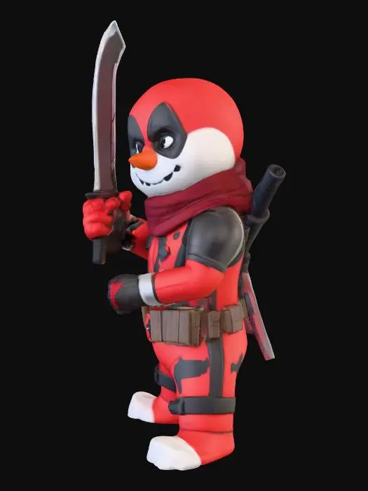 3D model for 3D printable cartoon snowman that is dressed like deadpool
