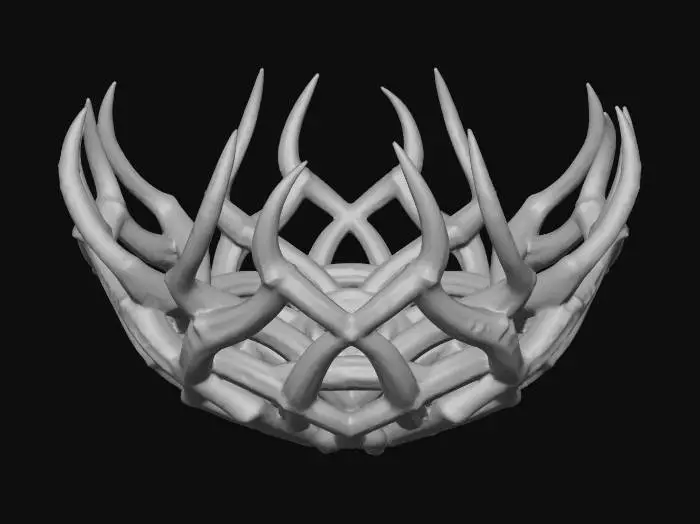 3D model for Bowl made of interwoven deer antlers, rustic cabin decor, bone texture, organic shape, fantasy prop