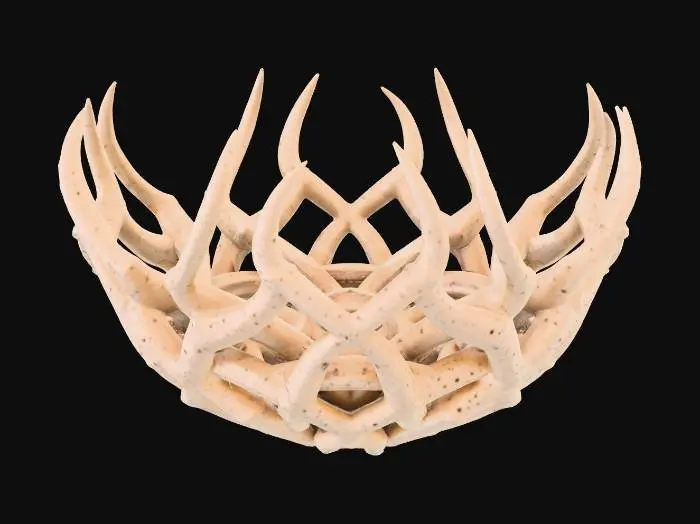 3D model for Bowl made of interwoven deer antlers, rustic cabin decor, bone texture, organic shape, fantasy prop