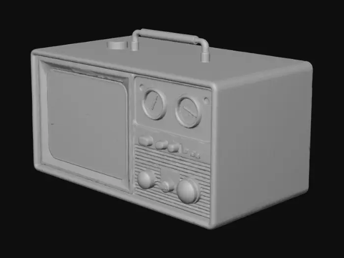 3D model for A vintage 80s radio, big and rectangular, looking used.