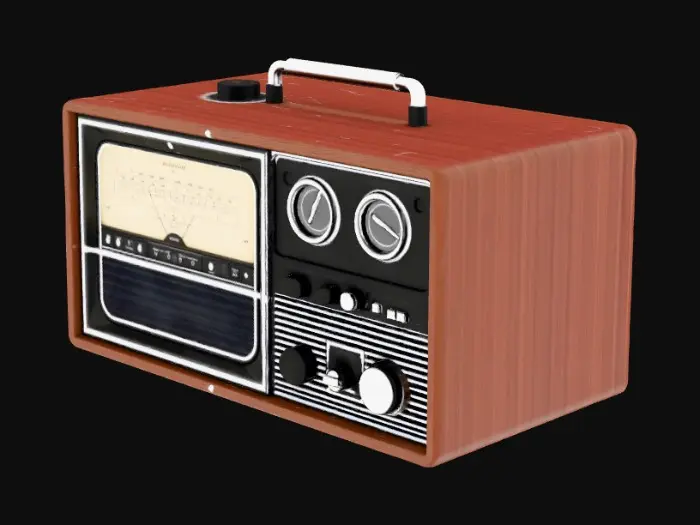 3D model for A vintage 80s radio, big and rectangular, looking used.