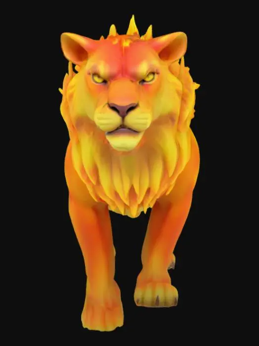 3D model for A massive mountain lion, its fur a shimmering gradient of sunrise colors—deep rose, gold, and soft amber.

Eyes like twin suns, radiating calm determination.

Along its shoulders and spine grow ridges of crystal-like stone, mimicking jagged peaks.

Its tail trails glimmers of golden dust, curling like wind over mountaintops.
