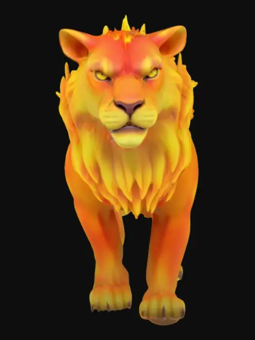 3D model for A massive mountain lion, its fur a shimmering gradient of sunrise colors—deep rose, gold, and soft amber.

Eyes like twin suns, radiating calm determination.

Along its shoulders and spine grow ridges of crystal-like stone, mimicking jagged peaks.

Its tail trails glimmers of golden dust, curling like wind over mountaintops.