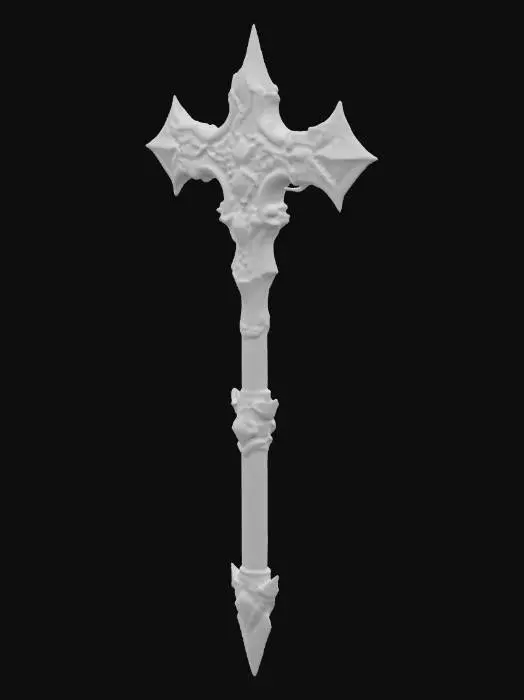 3D model for A Daedric Fire Hammer with a blood red jewel-encrusted in the middle of the sword Hammer, medieval style, heritage, fantasy, 4k, realistic, Game Assets, Highly Detailed, Ultra Realistic