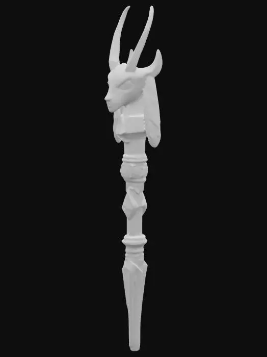 3D model for The Anubis Guardian’s staff
"A black and gold staff topped with Anubis' head, but with embedded nano-servos that cause the eyes to glow and shift. The base is lined with futuristic alloy, emitting a low hum as it scans time distortions. Occasionally, the Anubis head moves and speaks cryptic riddles. PBR materials: polished obsidian, aged gold, and glowing red accents.", #ChronoForgeWeapon#