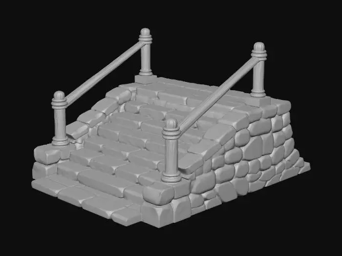 3D model for Stone stairs with Handrail
