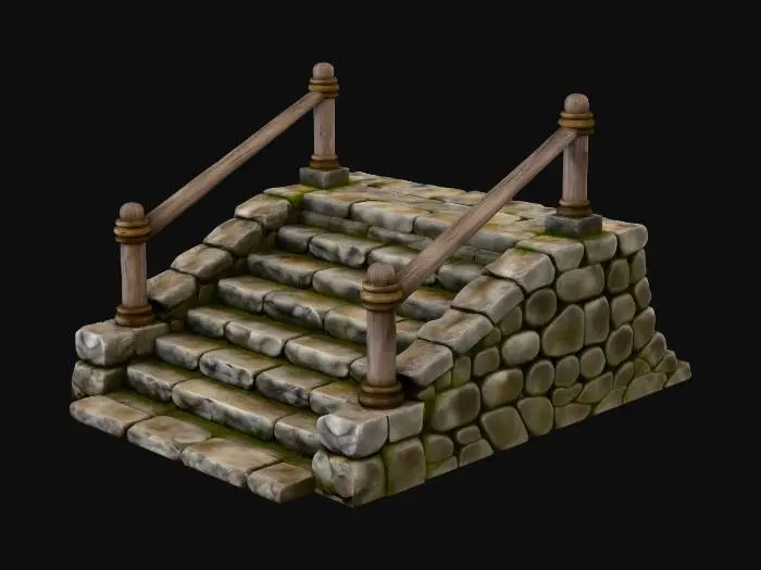 3D model for Stone stairs with Handrail