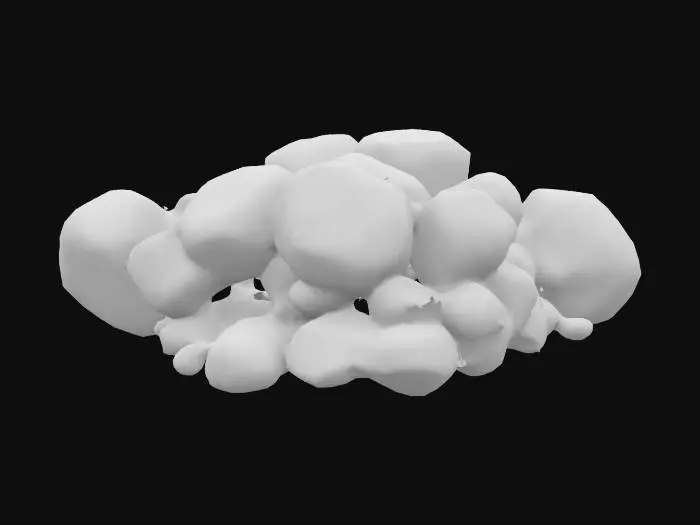 3D model for A low-poly underwater rock with smooth, rounded grey shapes. Sizes vary between small, medium, and large. Some rocks have patches of moss or algae on the surface. Suitable as static obstacles in both 2D and 3D ocean scenes.