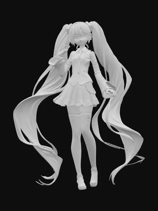 3D model for Anime Girl with Long Teal Hair