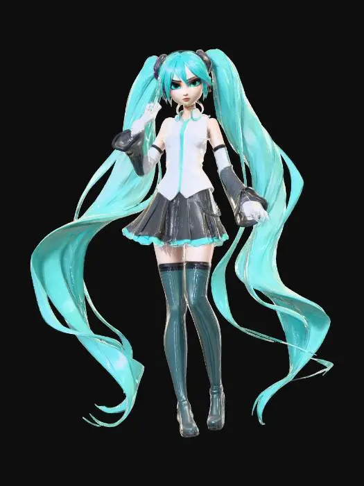 3D model for Anime Girl with Long Teal Hair