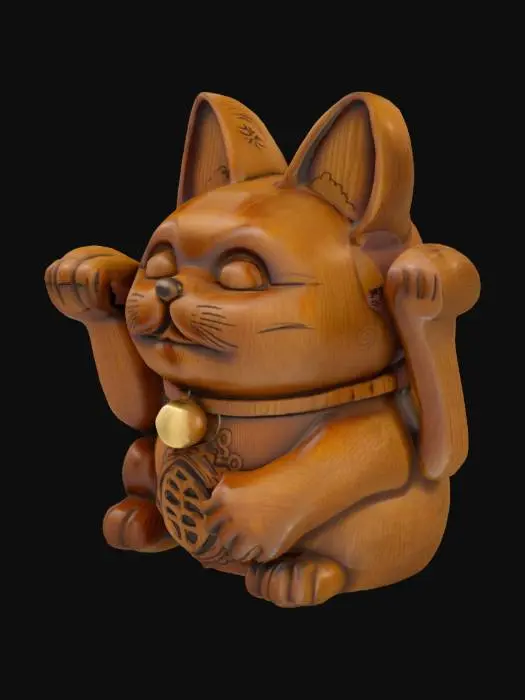 3D model for Wooden manekineko idol engraved, highly detailled