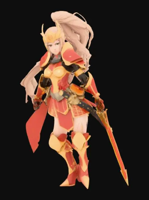 3D model for An anime warrior princess with defiant looks on her face  standing in position for suitable for rigging 