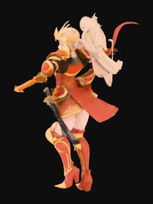 3D model for An anime warrior princess with defiant looks on her face  standing in position for suitable for rigging 