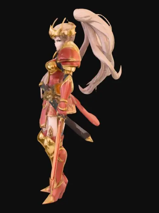 3D model for An anime warrior princess with defiant looks on her face  standing in position for suitable for rigging 