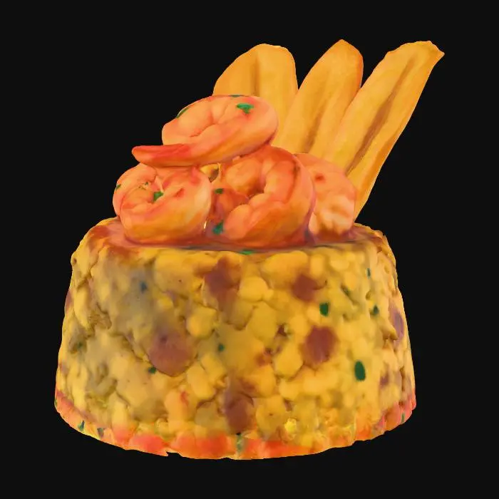 3D model for Shrimp mofongo with plantain chips