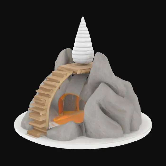 3D model for make a incense burner for a cone backflow incense in the shape of a mountain with a arch over the top of it for the cone to sit on the arch should go over the mountain and look like a modern walkway